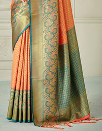 Yogini Silk Banarasi Silk Saree Orange