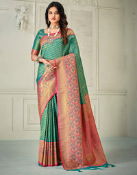 Yogini Silk Banarasi Silk Saree Peacock Green