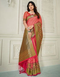 Yogini Silk Banarasi Silk Saree Pink