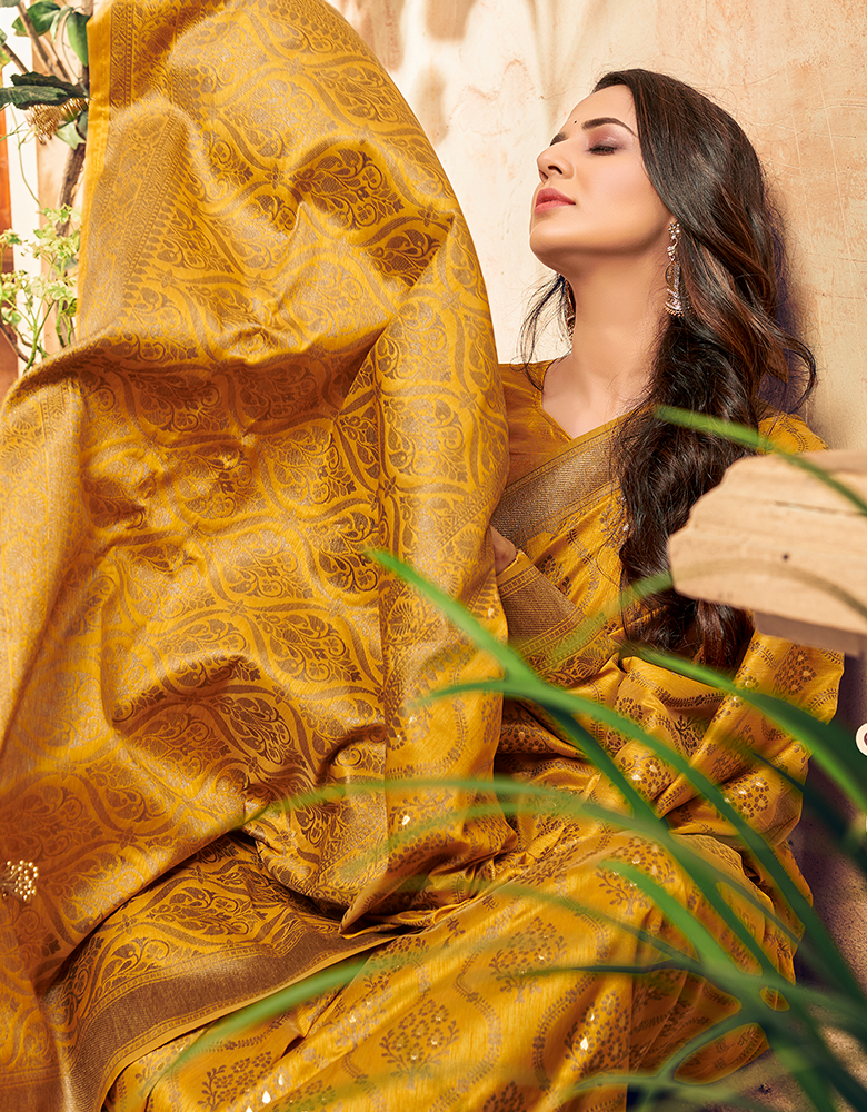 The Silent Vastra Silk Saree Mustard Yellow