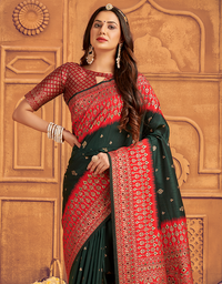 The Power Vastra Silk Saree Dark Green