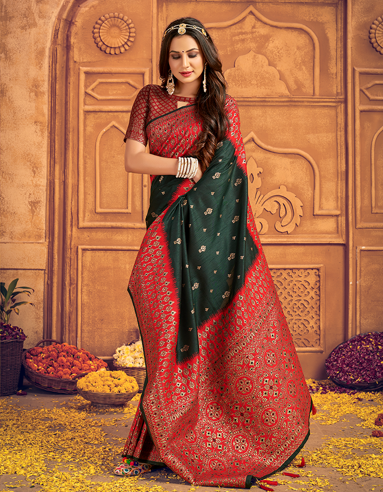 The Power Vastra Silk Saree Dark Green